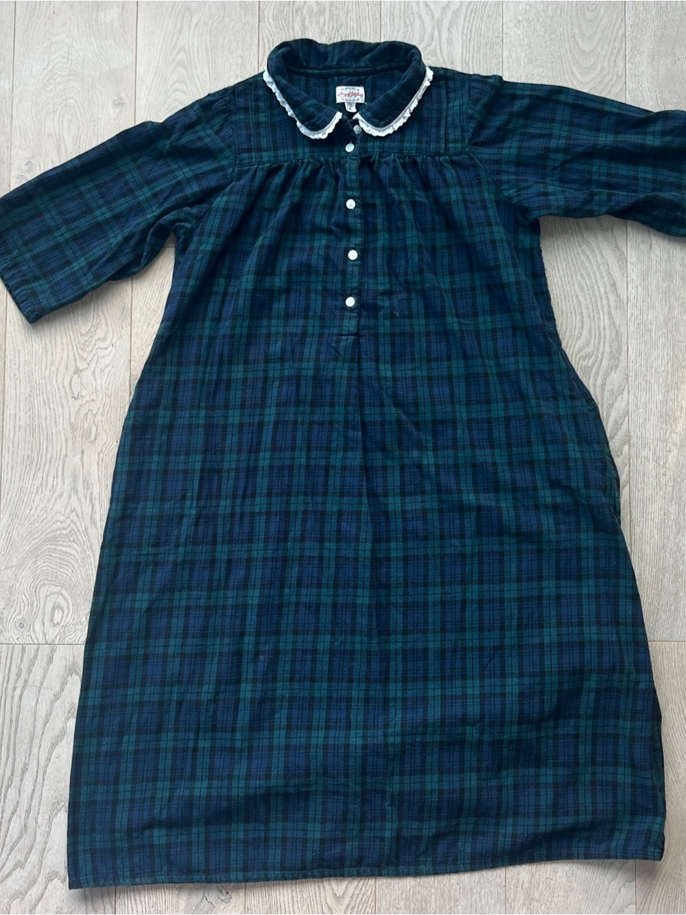 Lanz of Salzburg Women’s Size M Plaid Cotton Flannel Nightgown Blue Green Winter